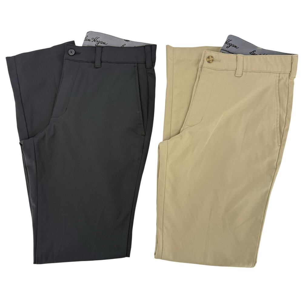 Lot of 2 Ben Hogan Golf Pants 30 x 32 Black Tan Khaki Stretch Dress Pants